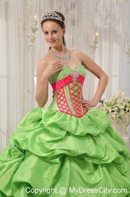 Sweetheart Beading Pick-ups Spring Green Spring Quinceanera Dress