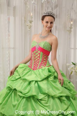 Sweetheart Beading Pick-ups Spring Green Spring Quinceanera Dress