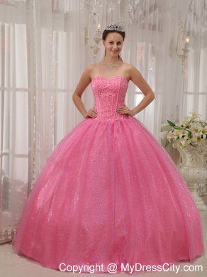 Pink Paillette Over Skirt Sweetheart Beading Cute Quinceanera Dress