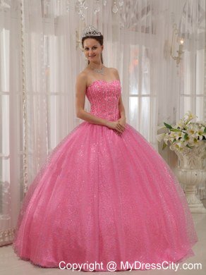 Pink Paillette Over Skirt Sweetheart Beading Cute Quinceanera Dress