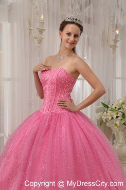 Pink Paillette Over Skirt Sweetheart Beading Cute Quinceanera Dress