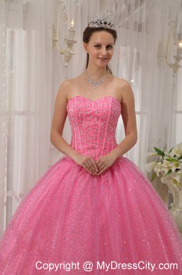 Pink Paillette Over Skirt Sweetheart Beading Cute Quinceanera Dress