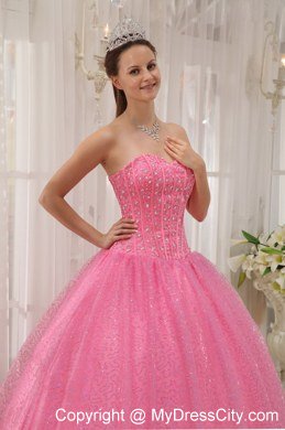 Pink Paillette Over Skirt Sweetheart Beading Cute Quinceanera Dress