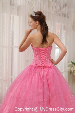 Pink Paillette Over Skirt Sweetheart Beading Cute Quinceanera Dress