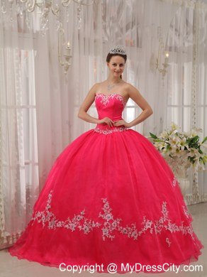 Sweetheart Appliques Coral Red 2013 Quinceanera Dress For Girls