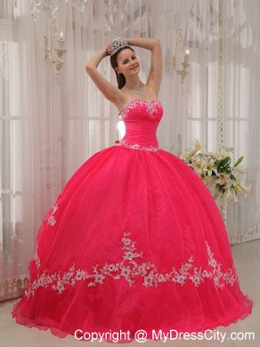 Sweetheart Appliques Coral Red 2013 Quinceanera Dress For Girls