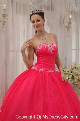 Sweetheart Appliques Coral Red 2013 Quinceanera Dress For Girls