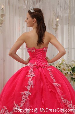 Sweetheart Appliques Coral Red 2013 Quinceanera Dress For Girls