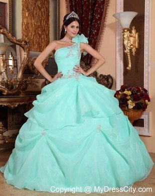 Fitted Waist One Shoulder Beaded Apple Green Quinceanera Dress