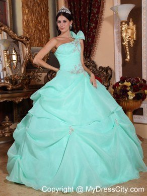 Fitted Waist One Shoulder Beaded Apple Green Quinceanera Dress