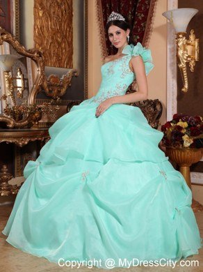 Fitted Waist One Shoulder Beaded Apple Green Quinceanera Dress