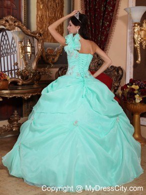 Fitted Waist One Shoulder Beaded Apple Green Quinceanera Dress