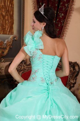 Fitted Waist One Shoulder Beaded Apple Green Quinceanera Dress