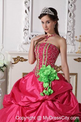 Pretty Beaded Hand Made Flowers Quinceanera Gowns in Coral Red