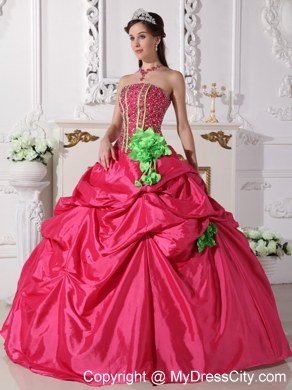 Pretty Beaded Hand Made Flowers Quinceanera Gowns in Coral Red