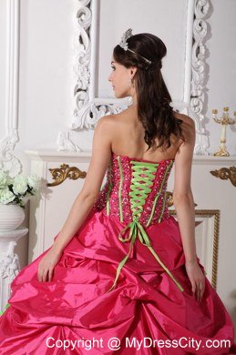 Pretty Beaded Hand Made Flowers Quinceanera Gowns in Coral Red