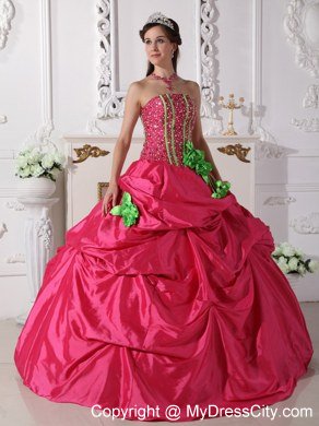 Pretty Beaded Hand Made Flowers Quinceanera Gowns in Coral Red