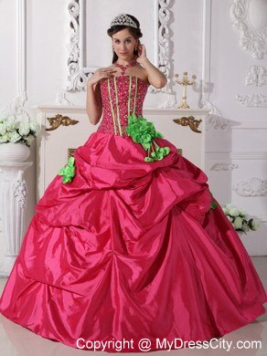 Pretty Beaded Hand Made Flowers Quinceanera Gowns in Coral Red