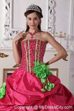 Pretty Beaded Hand Made Flowers Quinceanera Gowns in Coral Red