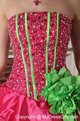 Pretty Beaded Hand Made Flowers Quinceanera Gowns in Coral Red