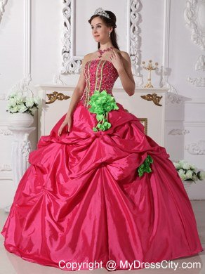 Pretty Beaded Hand Made Flowers Quinceanera Gowns in Coral Red