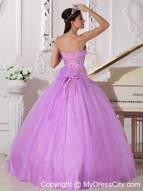 Full length Ball Gown Strapless Beading Lavender Quinceanera Dress