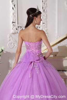 Full length Ball Gown Strapless Beading Lavender Quinceanera Dress