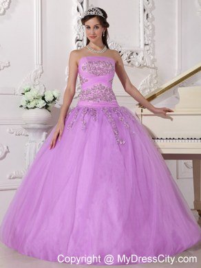 Full length Ball Gown Strapless Beading Lavender Quinceanera Dress