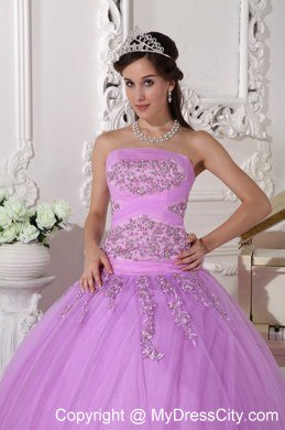 Full length Ball Gown Strapless Beading Lavender Quinceanera Dress