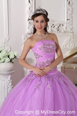 Full length Ball Gown Strapless Beading Lavender Quinceanera Dress