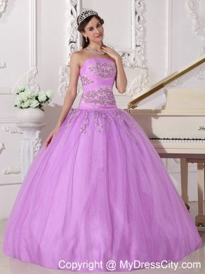 Full length Ball Gown Strapless Beading Lavender Quinceanera Dress