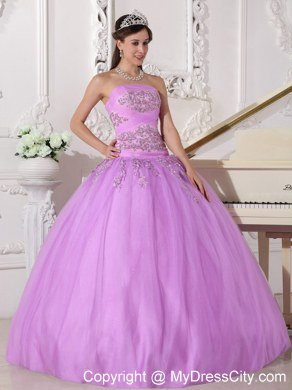 Full length Ball Gown Strapless Beading Lavender Quinceanera Dress