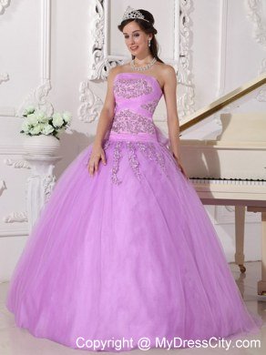 Full length Ball Gown Strapless Beading Lavender Quinceanera Dress