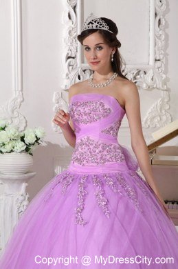 Full length Ball Gown Strapless Beading Lavender Quinceanera Dress