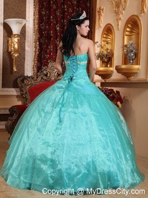 Beautiful Aqua Blue Strapless Ruching Appliques Quinceanera Dress