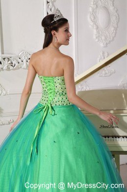 Unique long Sweetheart Beading Spring Green Quinceanera Dress