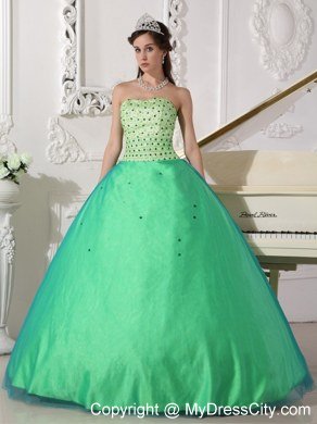 Unique long Sweetheart Beading Spring Green Quinceanera Dress