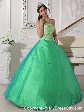 Unique long Sweetheart Beading Spring Green Quinceanera Dress