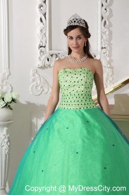 Unique long Sweetheart Beading Spring Green Quinceanera Dress