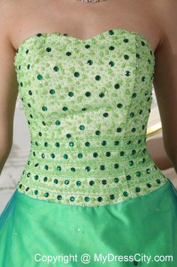 Unique long Sweetheart Beading Spring Green Quinceanera Dress