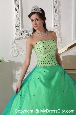 Unique long Sweetheart Beading Spring Green Quinceanera Dress