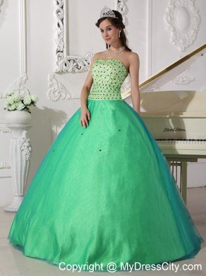 Unique long Sweetheart Beading Spring Green Quinceanera Dress