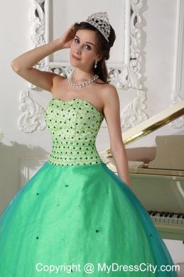 Unique long Sweetheart Beading Spring Green Quinceanera Dress