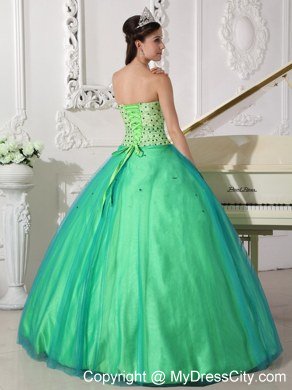 Unique long Sweetheart Beading Spring Green Quinceanera Dress