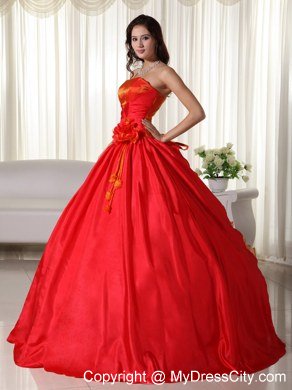 Red Strapless Flowers Cheap Quinceanera Dress for 2013 Spring