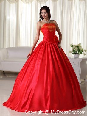 Red Strapless Flowers Cheap Quinceanera Dress for 2013 Spring