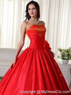 Red Strapless Flowers Cheap Quinceanera Dress for 2013 Spring