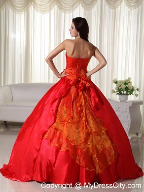 Red Strapless Flowers Cheap Quinceanera Dress for 2013 Spring