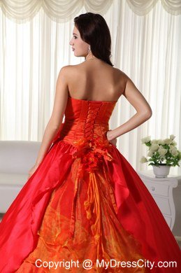 Red Strapless Flowers Cheap Quinceanera Dress for 2013 Spring