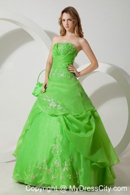 Green Ball Gown Strapless Embroidery Spring Quinceanera Dress